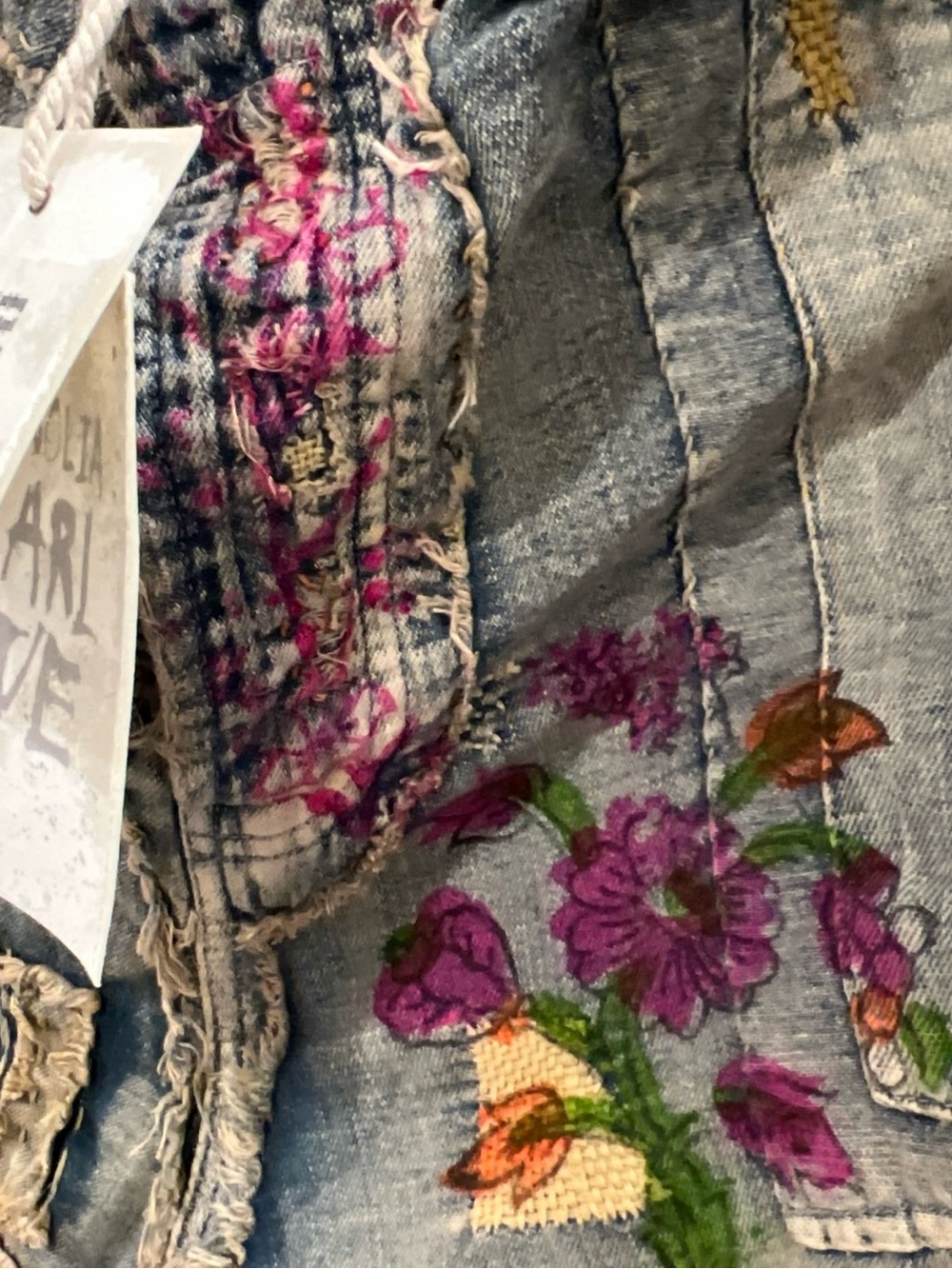 Magnolia Pearl Gray Denim Wide-Leg Jeans with Pink & Orange Embroidery - Picture 9 of 15
